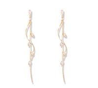 MOTIBACK Orecchini pendenti da donna, a forma di foglia, in metallo con zirconi, alla moda, eleganti orecchini da donna come regalo, 7.5*2cm, mentale, Zirconia cubica