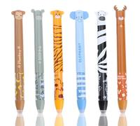 MOTIBACK Penna a sfera cancellabile, set di 6 penne gel cancellabili con inchiostro termosensibile blu e rosso, punta da 0,7 mm, motivo scimmia, ippopotamo, tigre, elefante, zebra e alce (B, 6 pezzi)