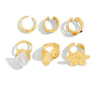 MOTIBACK Set di 6 anelli grossi per nocche, anelli impilabili con cristalli, anello aperto a forma di fiore di lava liquida, non si ossida, gioielli regolabili per donne, Adjustable, Zinco, Nessuna