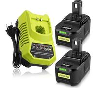 Moticett 2 batterie da 18 V 5,5 Ah per Ryobi + caricabatterie da 9,6 V-18 V 3 A compatibile per Ryobi 18V RB18L50 RB18L40 RB18L25 P108 P107 P122 P104 P105 P102 P103 (nero)