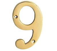 Motif Collection - Numero civico per porta, finitura in ottone lucido, 10 cm, Ottone, Number 9