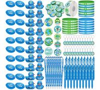 MotiMind 1140 pezzi Bomboniere Giornata della Terra Regali Include Adesivi Happy Earth Day Bottoni Sfere Stress Penne Nastro Rosso Braccialetti in Silicone Anatre Cordini Fibbie di Sicurezza