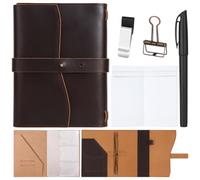 MotiMind Journal Leather Refillable Notebook Set 8.6 x 6 in Brown | In vera pelle, con 3 inserti, portapenne e portapenne, clip per raccoglitore, porta carte per regali, viaggi, lavoro