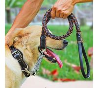 Motionjoy Cane guinzaglio di Cuoio, Pelle Intrecciata guinzaglio di addestramento a Piedi di Piombo per Cani di Medie Taglia Grande - Nero (120 cm, Nero)