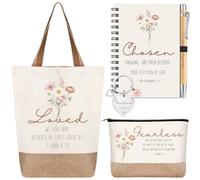 Motipuns 5 pezzi regalo cristiano donna religiosa borsa per il trucco borsa per il trucco notebook portachiavi penna a sfera battesimo bibbia versi regali (ispirazionale)