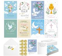 Motipuns Set di 24 biglietti di auguri per cresima religiosa, con messaggi assortiti e versi biblici, congratulazioni, cresima, con buste, per regali cristiani per battesimo