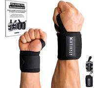 Motivaly Polsiere Palestra - Coppia Polsini Sollevamento Pesi - Fasce di Protezione e Supporto Polso per Allenamento Bodybuilding, Calisthenics, Crossfit | Ebook Gratis | Taglia L [60cm], Nero