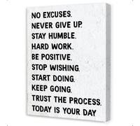 Motivational Office Decor No Excuses Never Give Up Canvas Wall Art Inspirational Quote for Home Gym Workout Room and Fitness Gift(Framed,12x18inch(30x45cm))