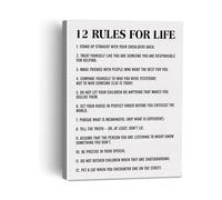 Motivational Quote Canvas Prints 12 Rules to Live By Wall Art for Living Room or Dorm Decor Gift(Framed,08X12inch(20X30cm))