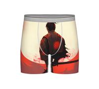Motivational Samurai - Boxer da uomo a gamba lunga, traspirante, elasticizzato, boxer da guerriero giapponese, boxer da uomo, biancheria intima confortevole, Grigio, S