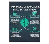 Motivational Science Poster Happiness Chemicals Brain Canvas Wall Art for Classroom Counseling Office and Home Decor(Framed,16x24inch(40x60cm))