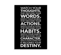 Motivational Wall-Art Canvas Print Inspirational Quote Watch Your Thoughts Become Words Decor for Living Room Bedroom Home Office(Framed,16x24inch(40x60cm))