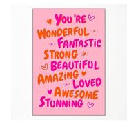 Motivational You Are Amazing Poster Trendy Wall Decor 70s Aesthetic Pink Orange Uplifting Gift for Her(Framed,16x24inch(40x60cm))