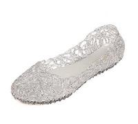 MOTIVE LIFE Weiche Glitzernde Slip on Sandalen für Damen mit Net Vamp, argento, 41 EU