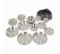 MotiveTech 12 Pezzi Stoviglie in Acciaio Inox Salvaspazio Set di Piatti con Sacca Facile da Pulire Set di Piatti, Ciotole e Posate per Campeggio