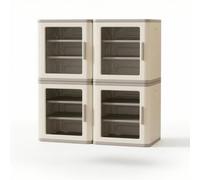 MotiveTech 4 Pezzi Armadietto Modulare Compatto Mobile a Multiuso Armadietto con Maniglie per Bambini, Comodino, Moderno Semplice, Trasparente