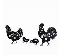 MotiveTech 4 Pezzi Ornamento a Silhouette di Pollo con Motivi Traforati Leggero Decorazione a Forma di Pollo in Ferro Compatto per Aree Paesaggistiche, Sentieri