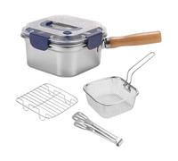 MotiveTech 4 Pezzi Pentola per Friggere Padella Multifunzione Friggitrice Da Tavolo con E Vaporiera Compatta Adatta Alla Preparazione di Spuntini, Blu