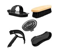 MotiveTech 5 Pezzi Set di Attrezzi per Toelettatura Equina con Borsa Trasparen Completo Kit Toeletta Equina Antiscivolo per Proprietari di Scuderie, Nero