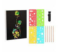 MotiveTech 50 Pezzi Kit di Carta a Graffio con Modelli e Pennello Multicolore Carta a Graffio ideale come Regalo Gioco Creativo per Aula Scolastica, Stile B