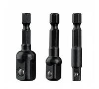 MotiveTech Adattatore per Trapano Kit Convertitore Chiavi Bussola Accessorio Attacco Impatto in Acciaio Cromo Vanadio con Anelli Colorati E Misure Incise Adatto, Nero 3PCS Asta Corta