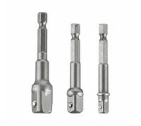 MotiveTech Adattatore per Trapano Kit Convertitore Chiavi Bussola Accessorio Attacco Impatto in Acciaio Cromo Vanadio con Anelli Colorati E Misure Incise Adatto, Argento 3PCS Asta Lunga