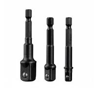 MotiveTech Adattatore per Trapano Kit Convertitore Chiavi Bussola Accessorio Attacco Impatto in Acciaio Cromo Vanadio con Anelli Colorati E Misure Incise Adatto, Nero 3PCS Asta Lunga