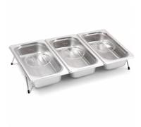 MotiveTech Bacinella a 3 Scomparti con Coperchio Trasparente Contenitore in Acciaio Inox con Supporto Resistente Corrosione Vassoi, 3 Scomparti 6.5cm + Supporto 8cm + Coperchio PC