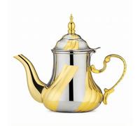 MotiveTech Caffettiera Orientale Decorativo Caffettiera con Beccuccio Lungo Lucido Recipiente da Caffè con Beccuccio a Collo D'oca per Arredamento, Oro E Argento, 1.8 Litri