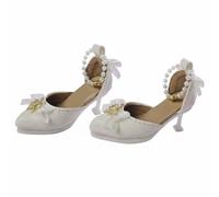 MotiveTech Calzature per Bambole Scarpe Bjd Tacchi Lolita Miniatura Punta Sottile con Cinturini Perle Nastro Trasparente in Pelle Pu per Completare /4 Adatte per , Bianco