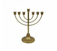 MotiveTech Candelabro Ebraico Menorah Portacandele Candelabro Centrotavola Struttura in Ferro Stabile con Stile Classico Europeo 7, Classico, Menorah A Sette Bracci, Base Scanalata, Finitura Dorata