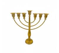 MotiveTech Candelabro Ebraico Menorah Portacandele Candelabro Centrotavola Struttura in Ferro Stabile con Stile Classico Europeo 7, Tradizionale, Menorah A Sette Bracci, Finitura Dorata Anticata