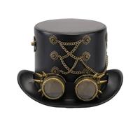 MotiveTech Cappello Steampunk da Palcoscenico Cappello a Tuba Cappello a Cilindro Berretto Costume con Lenti Vintage in Finta Pelle con Medaglioni E Catena