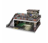 MotiveTech Car Display Rack Espositore Auto Modello Garage Parcheggio Scaffale Vetrina Diorama Miniature in Plastica Resina MDF Struttura Realistica con Facciate, Car Wash