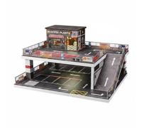 MotiveTech Car Display Rack Espositore Auto Modello Garage Parcheggio Scaffale Vetrina Diorama Miniature in Plastica Resina MDF Struttura Realistica con Facciate, Coffee Shop