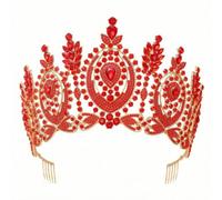 MotiveTech Corona da Sposa Barocco Corona Barocca Regolabile Tiara con Pettine per Principesse Del Ballo, Matrimonio, KC Oro + Diamanti Rossi Completi + Pettine