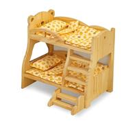 MotiveTech Giocattolo in Legno a Due Piani per Collezionisti, Casa Delle Bambole, Gioco Simbolico, Letto A Castello Con Orso + Coperta Anatra
