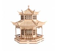 MotiveTech Modello di Padiglione Cinese in Legno Dettagliato Modello Architettonico con Base Poligonale Artistico Oggetto Decorativo per Casa, Mensola, Vetrina, Stile C