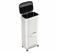 MotiveTech Pattumiera con Ruote Moderno Carrellato, Bidone con Secchi Interni, Facile da Pulire, Pattumiera Maniglie, per, Bianco, Doppio Cestino 3 Strati