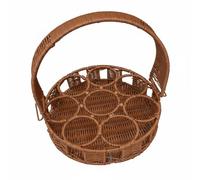 MotiveTech Portabottiglie in Rattan con Cesto Portabicchieri Organizer con Scomparti per La Struttura in Aspetto Intrecciato, Marrone, Rotondo, Dritto, 8 Fori, Con Manico