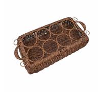 MotiveTech Portabottiglie in Rattan con Cesto Portabicchieri Organizer con Scomparti per La Struttura in Aspetto Intrecciato, Nero, A Forma Di Zucca, Rettangolare, 8 Fori, Manico Piatto