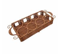 MotiveTech Portabottiglie in Rattan con Cesto Portabicchieri Organizer con Scomparti per La Struttura in Aspetto Intrecciato, Marrone, Rettangolare, Dritto, 8 Fori, Manico Piatto