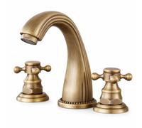 MotiveTech Rubinetto Lavabo Antico Miscelatore Lavello Rubinetteria Bagno Bocca Alta con Due Manopole in Rame con Finitura Bronzo Spazzolato Aspetto Elegante