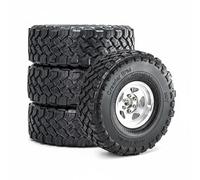 MotiveTech Ruote E Pneumatici Rc Crawler Set Completo Cerchi in Metallo Pneumatici in Gomma Profilo Largo Presa Elevata Peso Aggiuntivo Centro di gravità, Argento