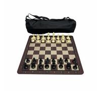 MotiveTech Scacchiera in Gomma con Pezzi Effetto Legno Gioco Scacchi in Plastica Senza Pieghe Set Scacchi Arrotolabile per Principianti, Bambini, Scuola, PIECES Board Bag