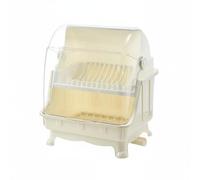 MotiveTech Scolapiatti con Coperchio Vassoio di Scarico Rimovibile Contenitore Scolapiatti in Plastica Drenaggio Rapido Portapiatti a 2 Livelli, Beige