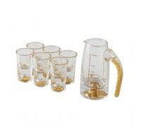 MotiveTech Set Liquore in Cristallo Graduato con Bicchierini Trasparente Decanter con Manico per Appassionati di Liquori, Ospiti, Angolo Bar, Tavola, Oro Senza Supporto