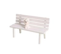 MotiveTech Set Sedile da e Cagnetto in Miniatura Leggero Ornamento con Figurina di Cane Seduto Dettagli Realistici Micro Decorazione Paeggistica, Cane Bianco