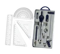 MotiveTech Set Strumenti Geometria Professionale con Righello Squadre Goniometro in Metallo Durevole per Studenti Ideale per Scuola Ufficio, Style B