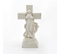 MotiveTech Statuetta da Preghiera Luminosa Statua Religiosa Cristiana Statuetta con Croce per Fedeli, Giardino
